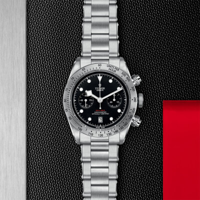 TUDOR Black Bay Heritage Chrono watch, 41 mm steel case, steel bracelet