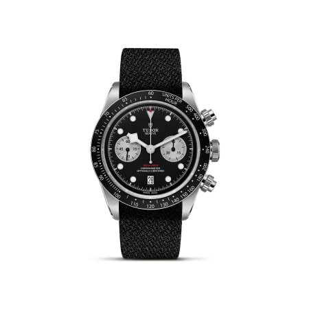 TUDOR Black Bay Chrono watch, 41 mm steel case, black fabric strap