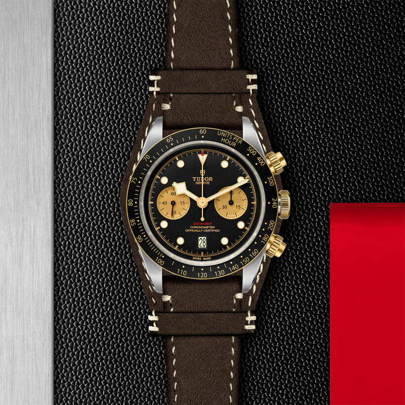 TUDOR Black Bay Heritage Chrono S&G watch, 41 mm steel case, brown leather strap