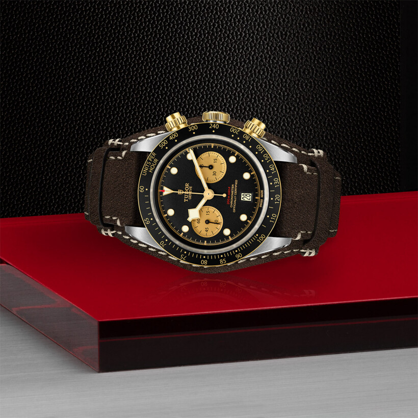 TUDOR Black Bay Heritage Chrono S&G watch, 41 mm steel case, brown leather strap