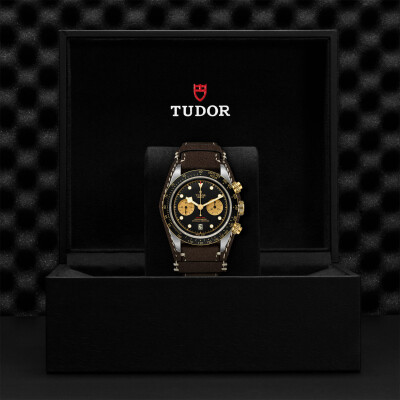 TUDOR Black Bay Heritage Chrono S&G watch, 41 mm steel case, brown leather strap