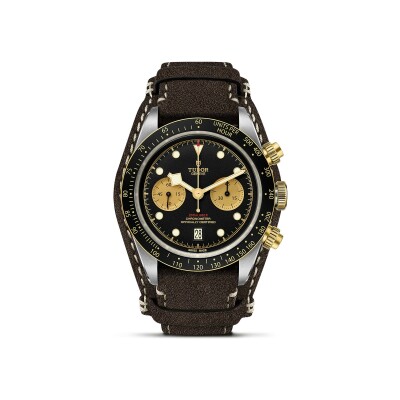 TUDOR Black Bay Heritage Chrono S&G watch, 41 mm steel case, brown leather strap