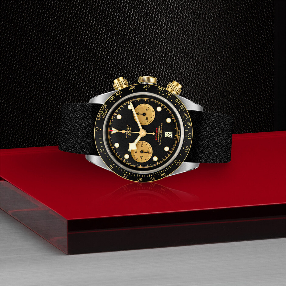 TUDOR Black Bay Heritage Chrono S&G watch, 41 mm steel case, black fabric strap