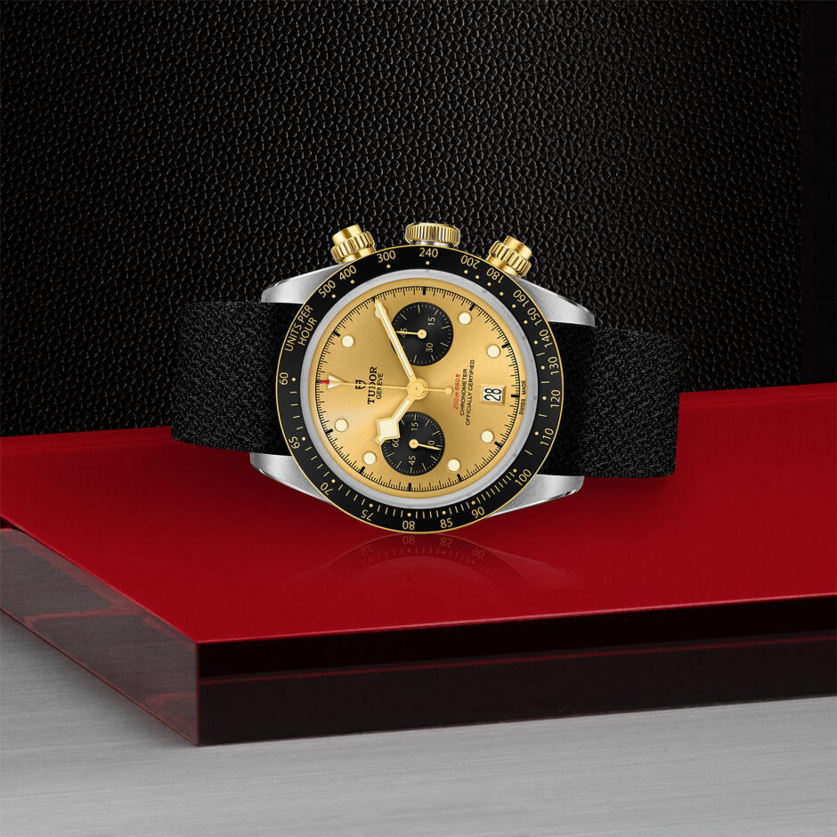 TUDOR Black Bay Chrono S&G watch,41 mm steel case, black fabric strap