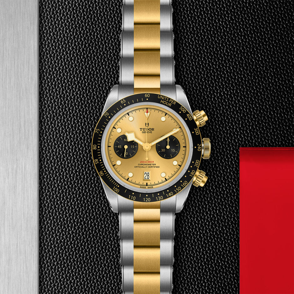 TUDOR Black Bay Chrono S&G watch,41 mm steel case, steel and yellow gold bracelet