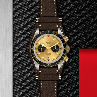 TUDOR Black Bay Chrono S&G watch,41 mm steel case, brown leather strap