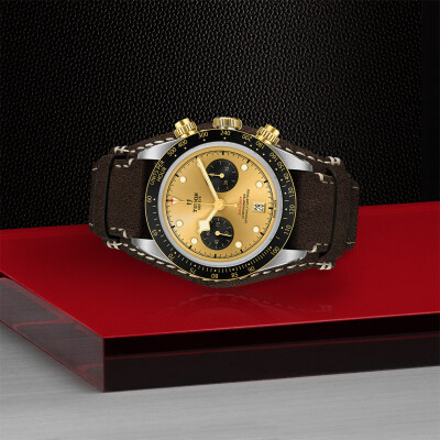 TUDOR Black Bay Chrono S&G watch,41 mm steel case, brown leather strap