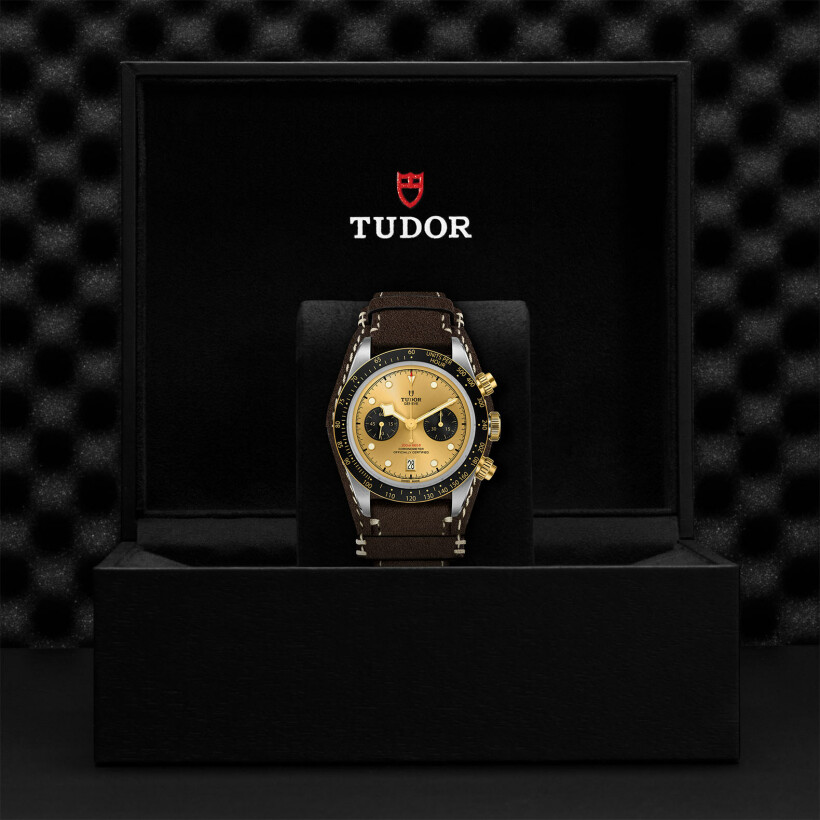 TUDOR Black Bay Chrono S&G watch,41 mm steel case, brown leather strap