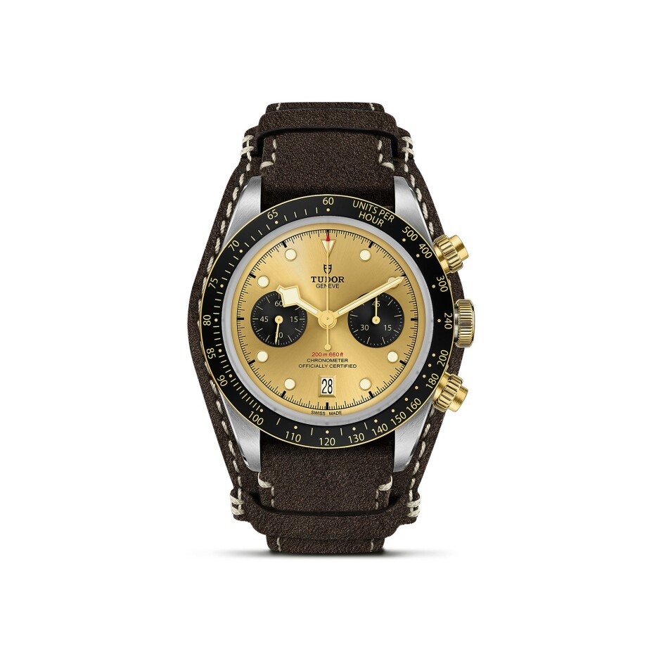 TUDOR Black Bay Chrono S&G watch,41 mm steel case, brown leather strap