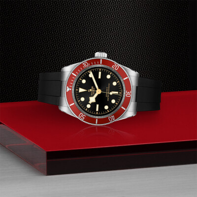 TUDOR Black Bay watch, 41mm steel case, Black rubber strap