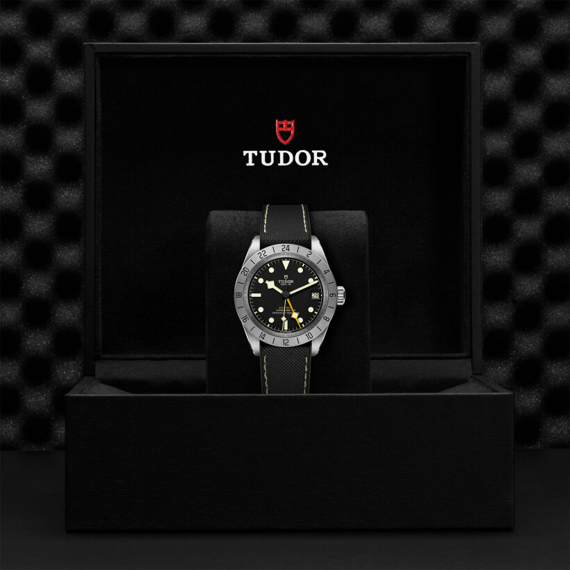Montre TUDOR Black Bay Pro boîtier en acier 39 mm, bracelet hybride caoutchouc et cuir