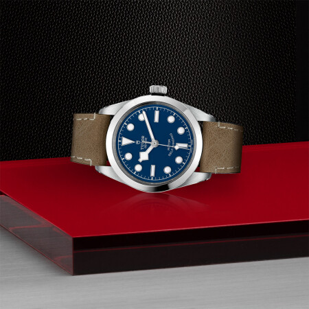 TUDOR Black Bay 36 watch, 36 mm steel case, beige leather strap