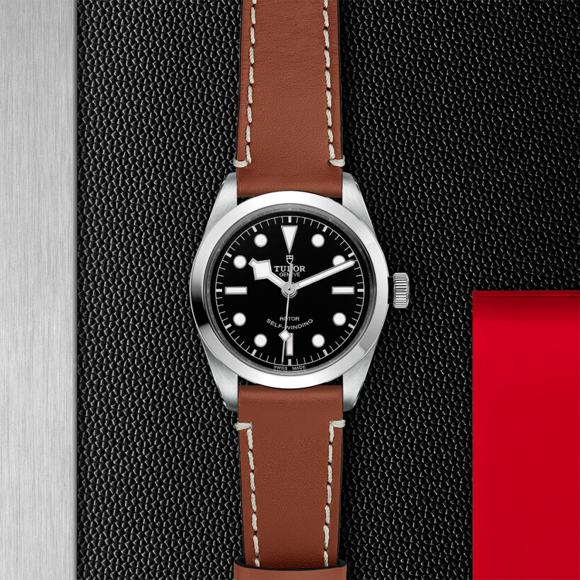 TUDOR Black Bay 36 watch, 36mm steel case, brown leather strap
