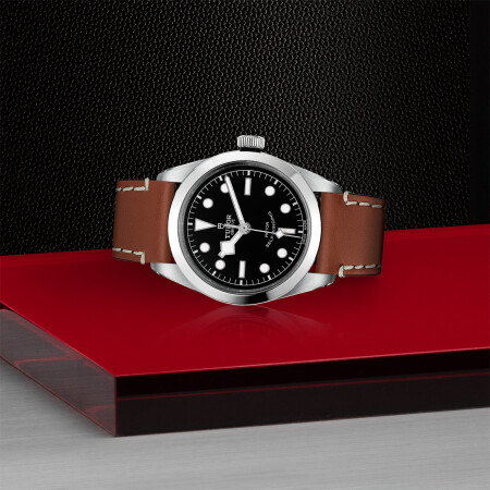 TUDOR Black Bay 36 watch, 36mm steel case, brown leather strap