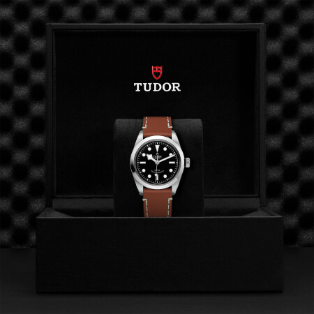 TUDOR Black Bay 36 watch, 36mm steel case, brown leather strap