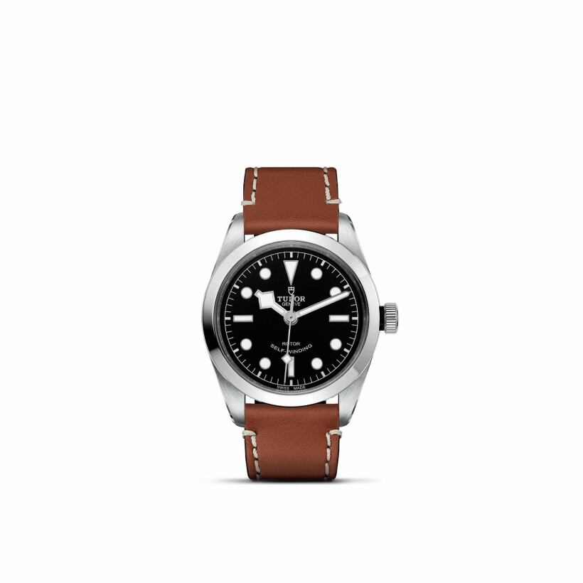 TUDOR Black Bay 36 watch, 36mm steel case, brown leather strap