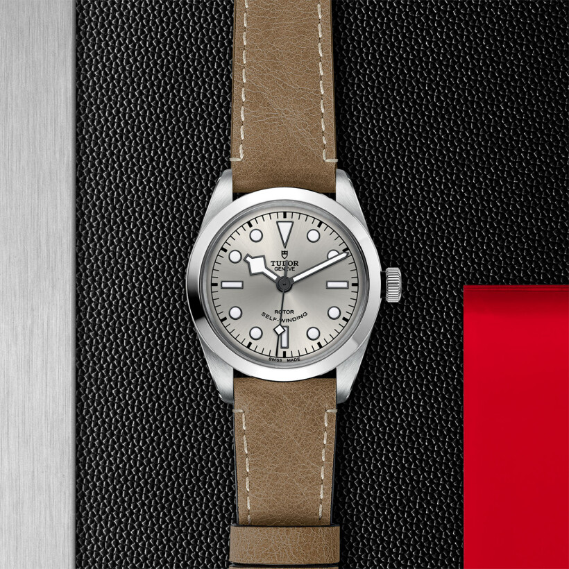 TUDOR Black Bay 36 watch, 36 mm steel case, beige leather strap