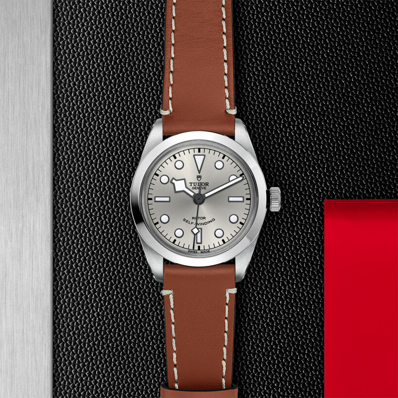 TUDOR Black Bay 36 watch, 36 mm steel case, brown leather strap