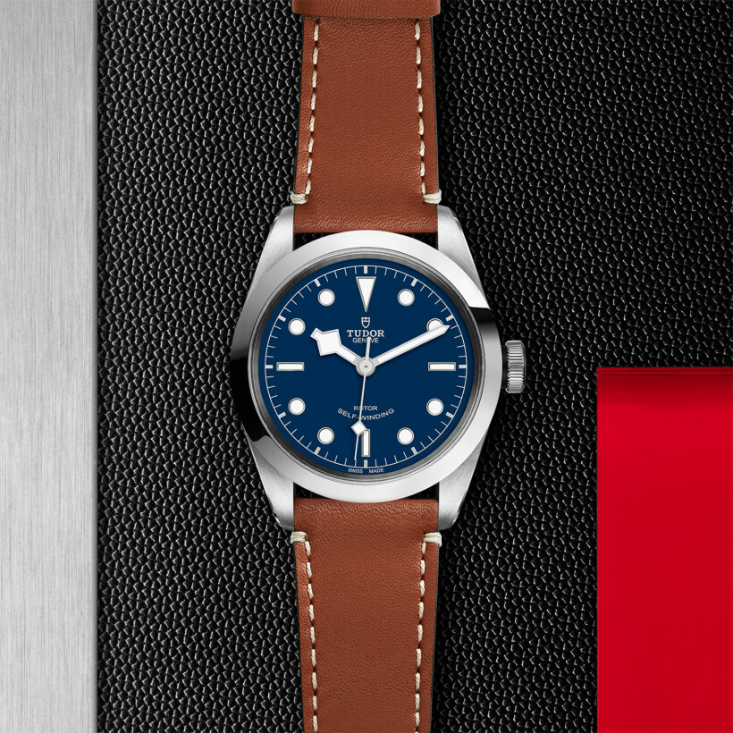 TUDOR Black Bay 41 watch, 41 mm steel case, brown leather strap
