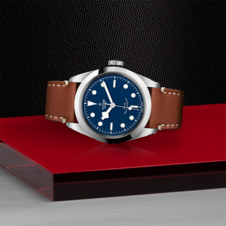 TUDOR Black Bay 41 watch, 41 mm steel case, brown leather strap