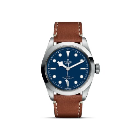 TUDOR Black Bay 41 watch, 41 mm steel case, brown leather strap