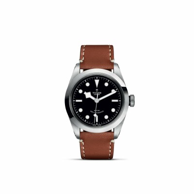 TUDOR Black Bay 41 watch, 41 mm steel case, brown leather strap