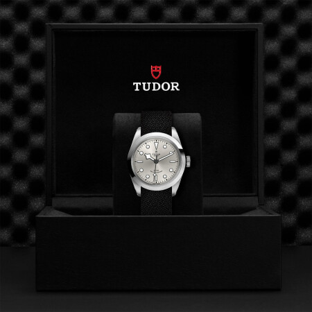 TUDOR Black Bay 41 watch, 41 mm steel case, black fabric strap