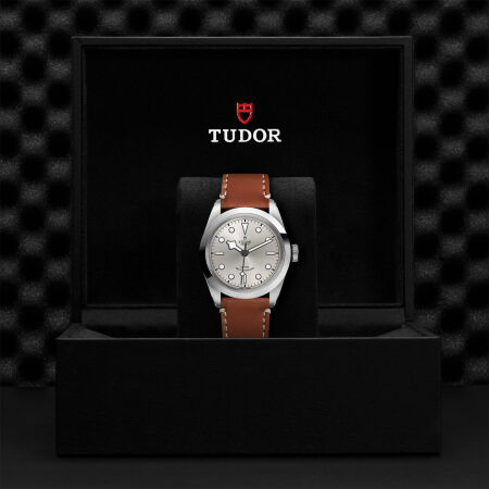 TUDOR Black Bay 41 watch, 41 mm steel case, brown leather strap