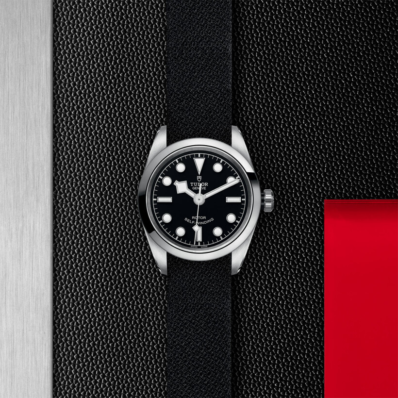 TUDOR Black Bay 32 watch, 32 mm steel case, black fabric strap