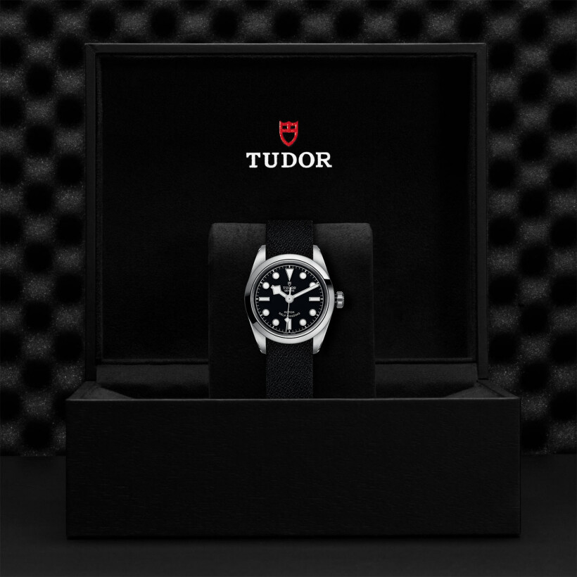 TUDOR Black Bay 32 watch, 32 mm steel case, black fabric strap