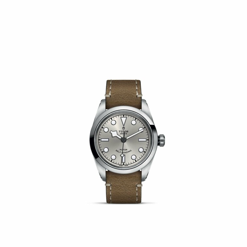TUDOR Black Bay 32 watch, 32 mm steel case, beige leather strap
