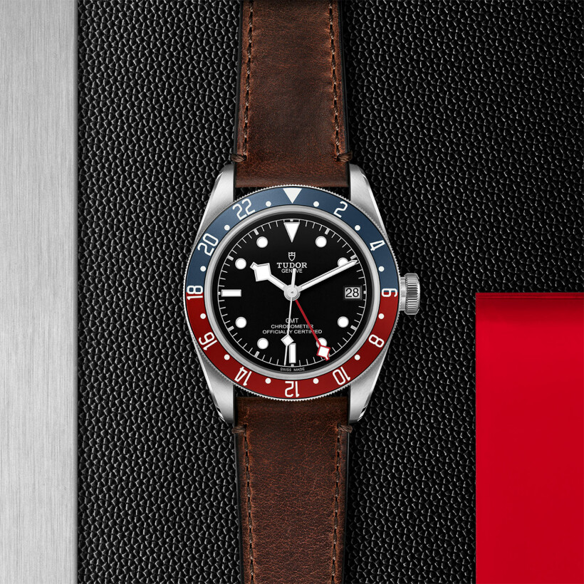 TUDOR Black Bay GMT case in steel 41 mm, leather strap brown «terra di siena» watch