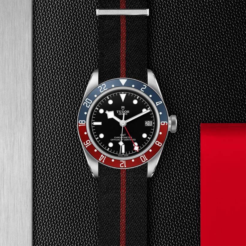 TUDOR Black Bay GMT watch, 41mm steel case, fabric strap