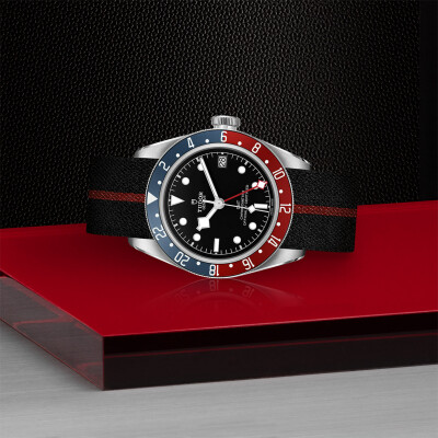 TUDOR Black Bay GMT watch, 41mm steel case, fabric strap