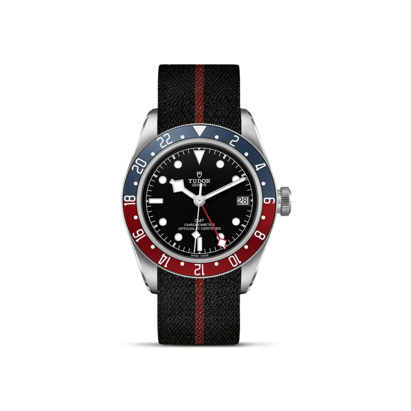 TUDOR Black Bay GMT watch, 41mm steel case, fabric strap