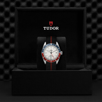 TUDOR Black Bay GMT watch, 41mm steel case, Fabric strap