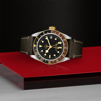 TUDOR Black Bay GMT S&G watch,41 mm steel case, brown leather strap