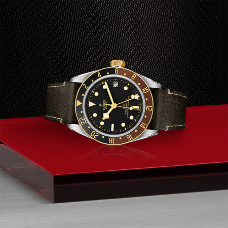 TUDOR Black Bay GMT S&G watch,41 mm steel case, brown leather strap