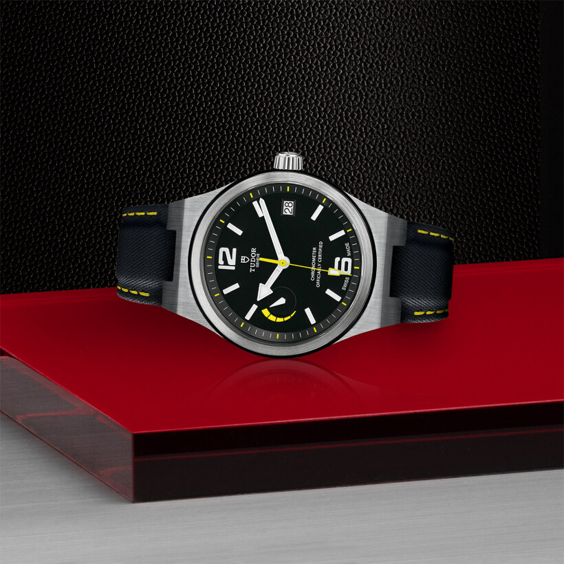 TUDOR North Flag watch, 40 mm steel case, black leather strap