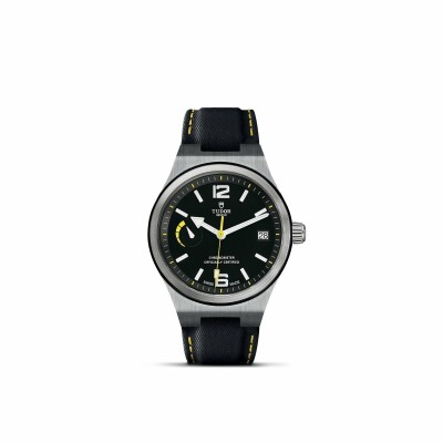 TUDOR North Flag watch, 40 mm steel case, black leather strap