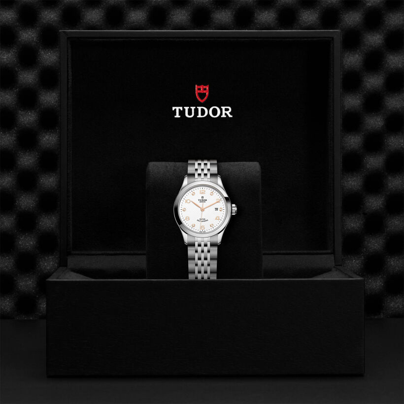 Montre TUDOR 1926 boîtier en acier 28 mm, cadran blanc serti de diamants