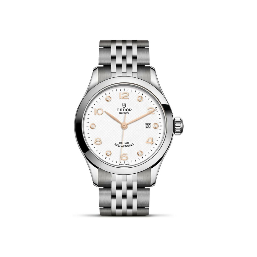 Montre TUDOR 1926 boîtier en acier 28 mm, cadran blanc serti de diamants