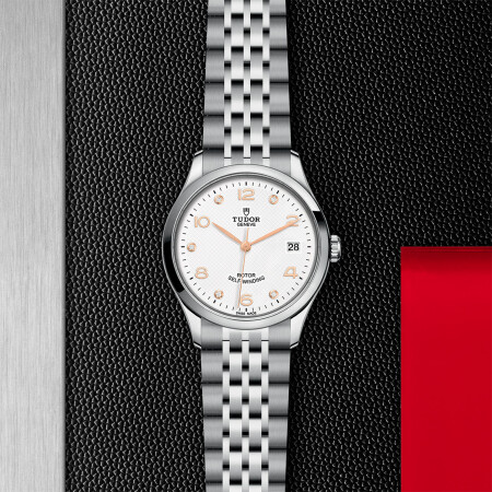 TUDOR 1926 watch, 36 mm steel case, white diamond-set dial