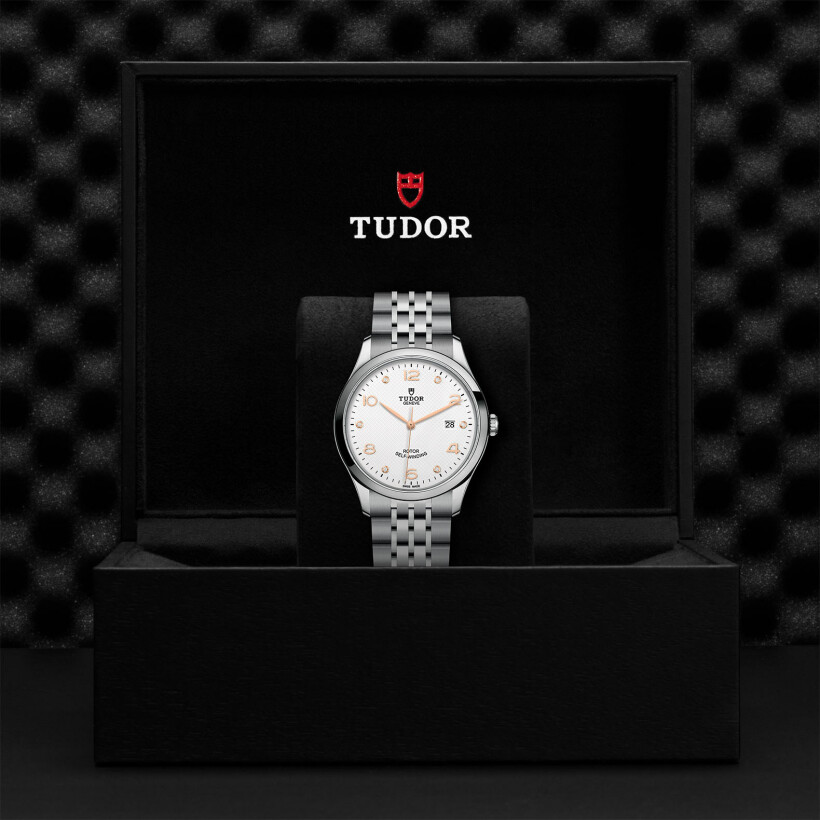 TUDOR 1926 watch, 41 mm steel case, white diamond-set dial