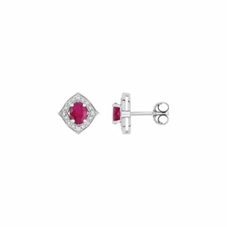 Boucles d'oreilles en or blanc et diamant et rubis