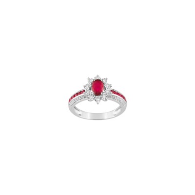 Bague en or blanc, rubis et diamants