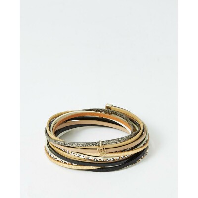 Bracelet FlowersforZoé MAGNUM en acier doré et cuir, T2