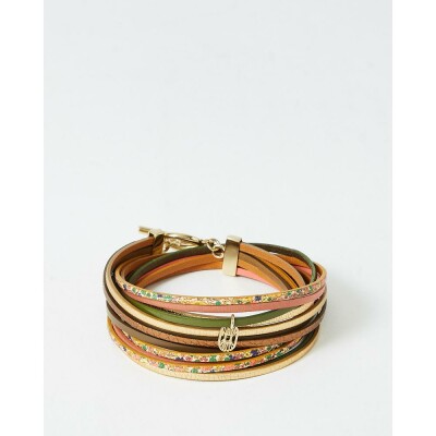 Bracelet FlowersforZoé MAGNUM en acier doré et cuir, T1