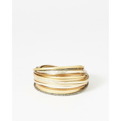 Bracelet FlowersforZoé MAGNUM en acier doré et cuir, T2