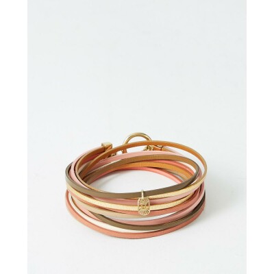 Bracelet FlowersforZoé MAGNUM en acier doré et cuir, T1